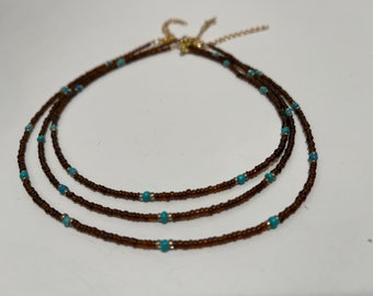 Clearance- Choose Your Size Tortoise Shell and Turquoise Beaded  Choker/Necklace #469