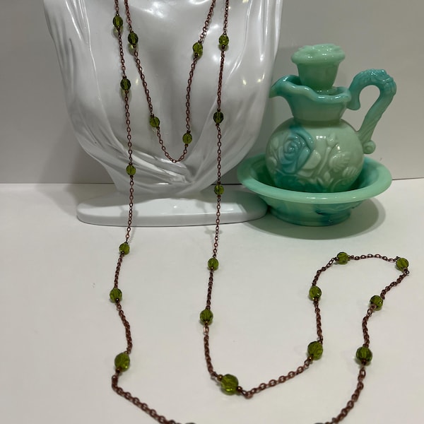 Clearance-Extra Long 70” Olivine Czech Glass Beaded Pullover Chain Necklace #191