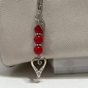Restocked-Red and Silver Heart Purse Charm/Zipper Pull  #210