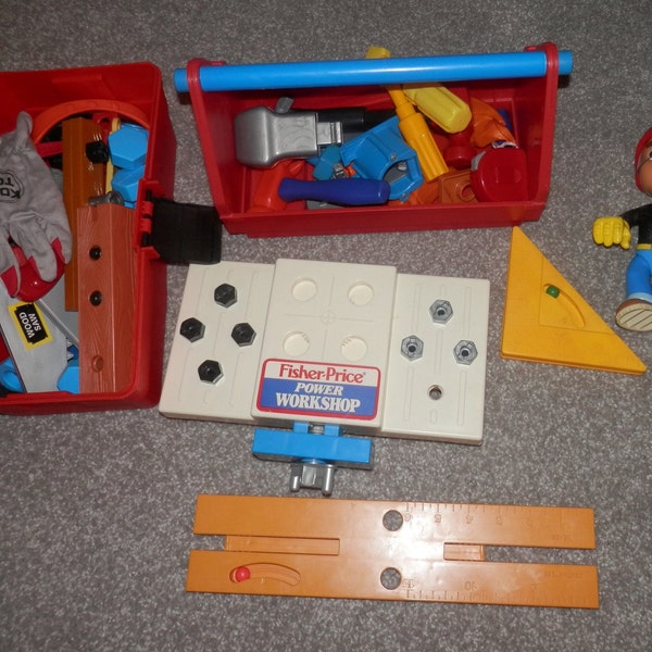 fisher price tool box 1986 power workshop & level too with extra 95 pieces