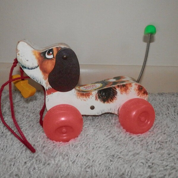 fisher price wooden little snoopy pull toy beagle dog vintage toy 1965