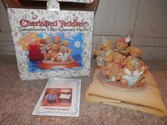 cherished teddies 1996 commemorative 5 year anniversary "strike up the band" vintage