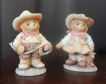 cherished teddies 1998 roy and sierra collectible 3" figurines vintage in box with authenticity papers
