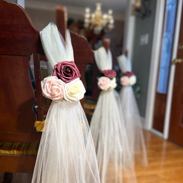 Wedding Pew Bows, Glitter Tulle Pew Bows, Pew Flowers, Aisle Flowers, Chair Bows, Wedding Chair Bows, Aisle Decorations