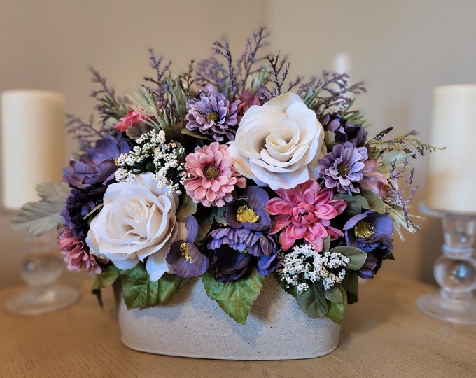 Silk Flower Arrangement Metal Bucket Flower Arrangement Etsy