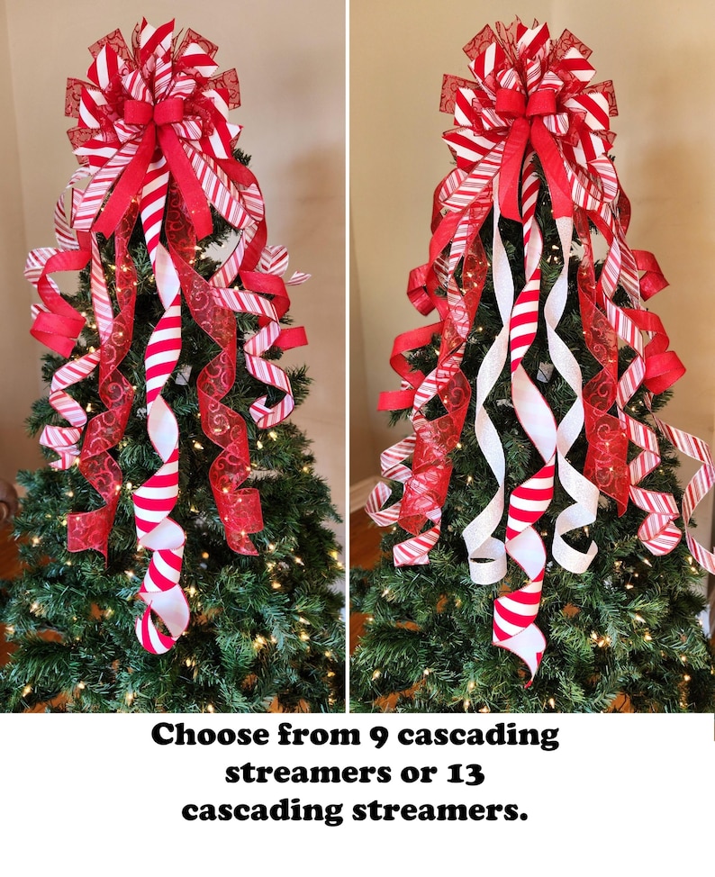 Candy Cane Christmas Tree Topper Bow, Red and White Tree Topper Bow ...
