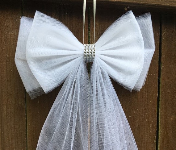 Wedding Pew Bows White Tulle Pew Bow Aisle Decor Bridal Etsy