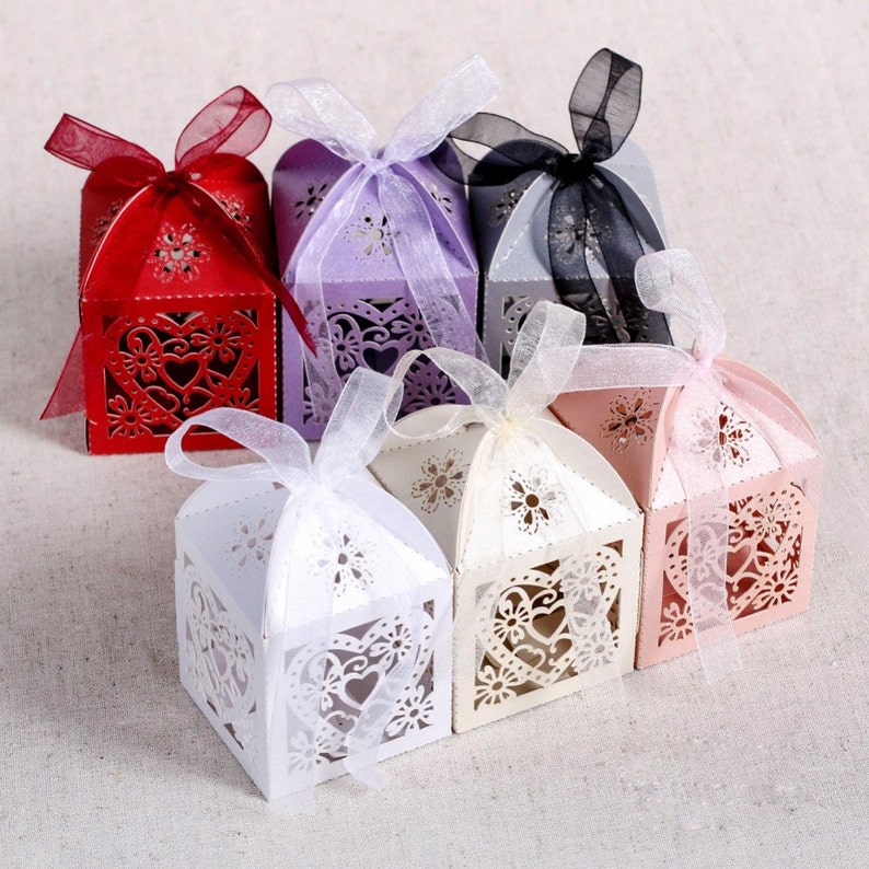 50pcs Lot Love Heart Laser Cut Candy Gift Boxes Wedding Party Etsy