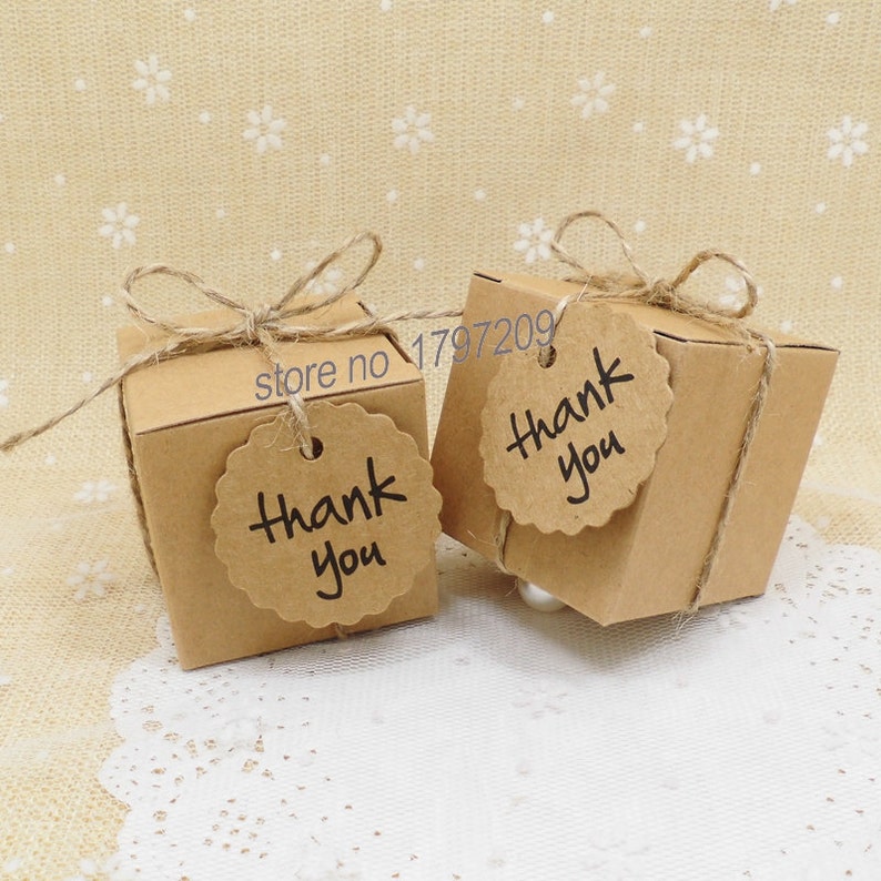50pcs Lot Kraft Paper Wedding Candy Box With Thank You Tag Etsy