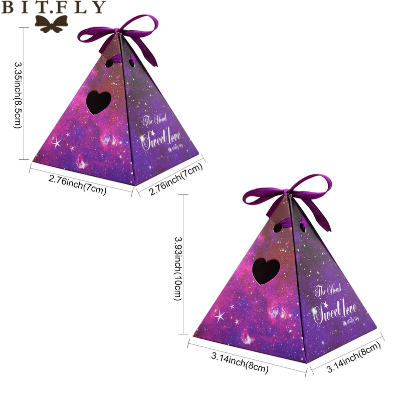 50pcs Kraft DIY paper Purple Triangular Gift Box with Starry Sky Wedding Candy Box Favors and Gifts Bag Party Decorations