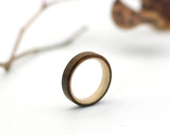 Handmade Wooden Ring – Lignum Vitae x Maple Bentwood Band / Couple Ring Gift
