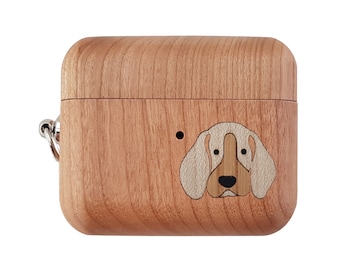 Apple AirPods Wood Case Made Out Of Walnut, Maple or Cherry Wood, AirPods 3 & Pro Case -  PUPPY image Marquetry - Personalization FREE