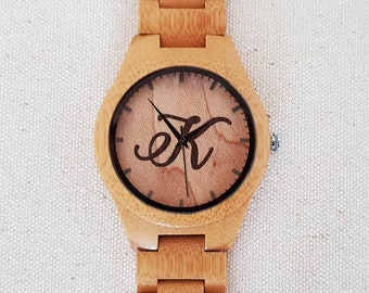 Personalized Initial Inlaid Wooden Watch for Men, Personalized Wood Watch Gift, Father's Day Gift Idea, Husband Gift, Boyfriend Gift