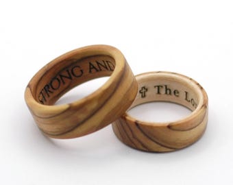 Bethlehem Olive Wood Ring with Bible Verse Engraving