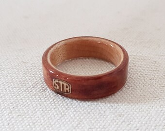 Wooden Monogram Inlaid Bentwood Obankole Wood Ring