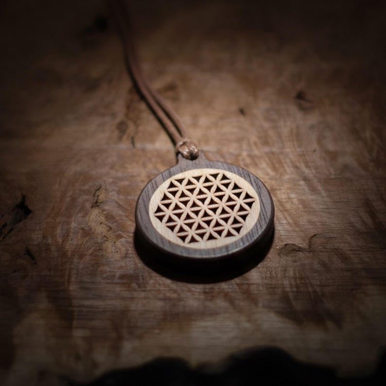 Flower Geometry Problems Wooden Flower of Life Pendant Necklace, Sacred Geometry Mandala Jewelry ...