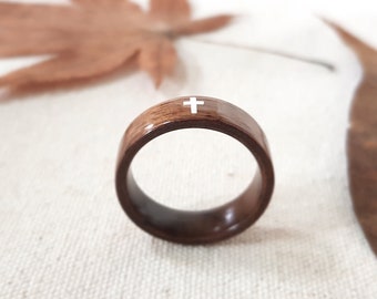 Walnut Bentwood Ring with CROSS shape inlaid