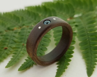 Custom Birthstone Wood Ring w/t Sterling Silver Point - Guaiacum Band