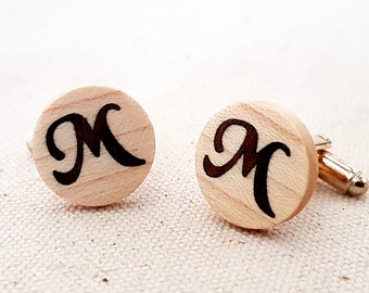 Personalized Wooden Cufflinks -  Wood Initial Inlaid