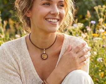 Peony Choker Necklace, Handmade Wooden Pendant, Nature Inspired Gift