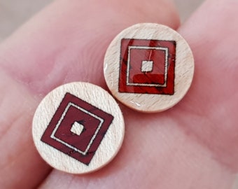 Double Square : mozzin Wood inlaid wooden earrings, Wood stud earrings, Hypoallergenic earrings,  Exquisite handiwork of wooden inlay