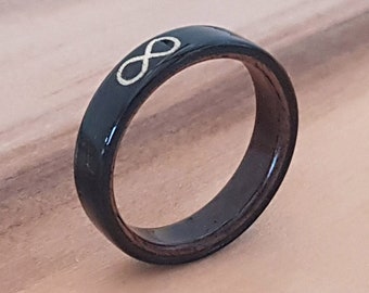 Wooden Infinity Inlaid Bentwood Ebony Ring