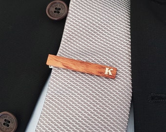 Personalized Wooden Tie Clip - Wood Inlaid Initial