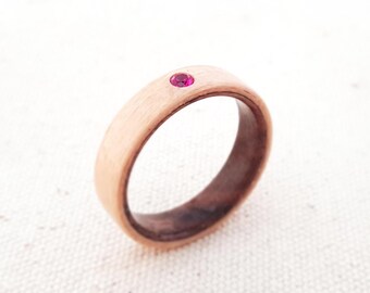 Maple Bentwood Ring with Personalized Birth Stone