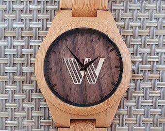 Initial Inlaid Wooden Watch for Men, Personalized Wood Watch Gift, Father's Day Gift Idea, Husband Gift, Boyfriend Gift, Anniversary Gift