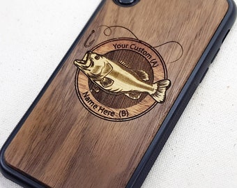 FisherCraft Wood-Inlay Wooden Phone Case - Perosnalized Engraving available