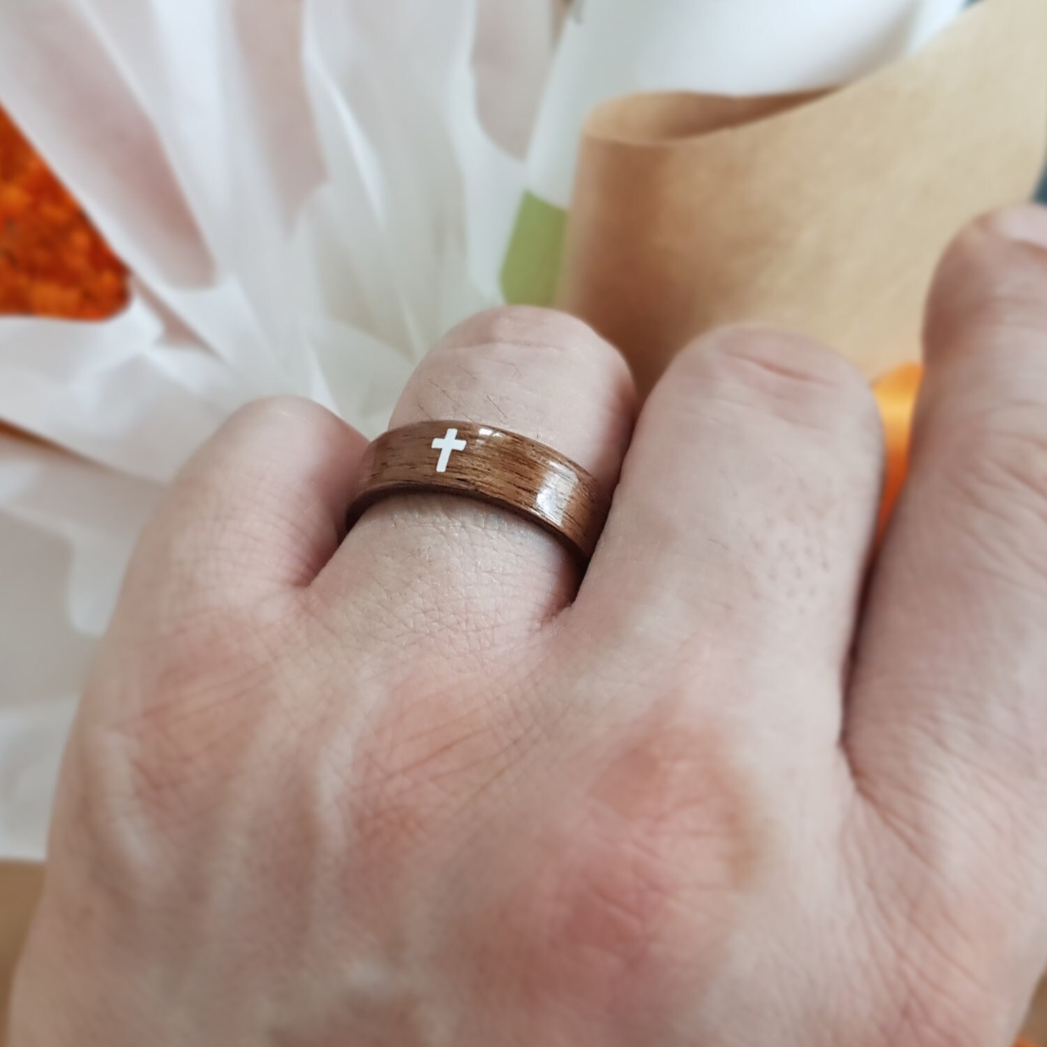 Walnut Bentwood Ring With CROSS Shape Inlaid - Etsy