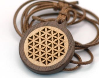 Flower of Life Necklace, Sacred Geometry Pendant,Wooden Pendant Necklace,Spiritual Jewelry, Mandala  Necklace,Engraved Gift, Unisex Jewelry