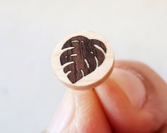 Monstera : mozzin Wood inlaid wooden earrings, Wood stud earrings, Hypoallergenic earrings,  Exquisite handiwork of wooden inlay