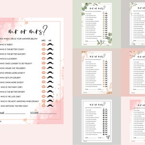Juegos para despedidas de soltera, juegos elegantes para despedidas de soltera, tarjetas con consejos para la novia, juegos para despedidas de soltera, botánicos, boho, oro rosa, minimalistas, florales Mr & Mrs Game