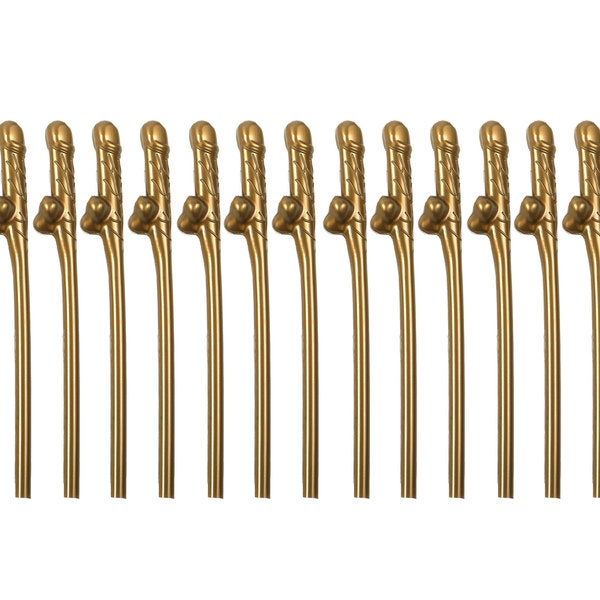 15 Gold Willy Straws - Fun Hen Party Accessories, Reusable Novelty Drinking Straws