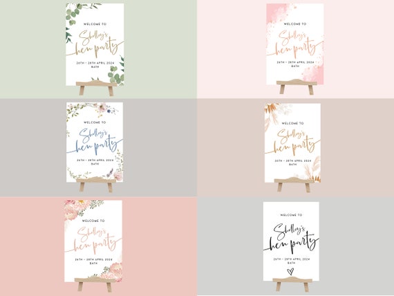 Personalised hen party sign | welcome hen party sign | hen party decor hen do sign | hen party print, hen party welcome to hen | 6 themes