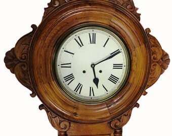 Antique Banker's Regulator Style Japanese Wood Carved Regulator Wall Clock