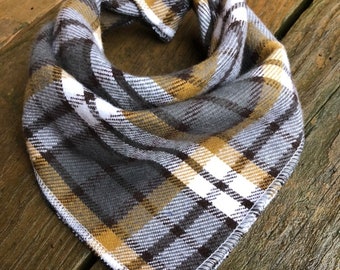 Plaid dog bandana - GRAY AND GOLD// Dog bandana // gray plaid dog bandana // Puppy bandana // Bandana for dog // Fall dog bandana