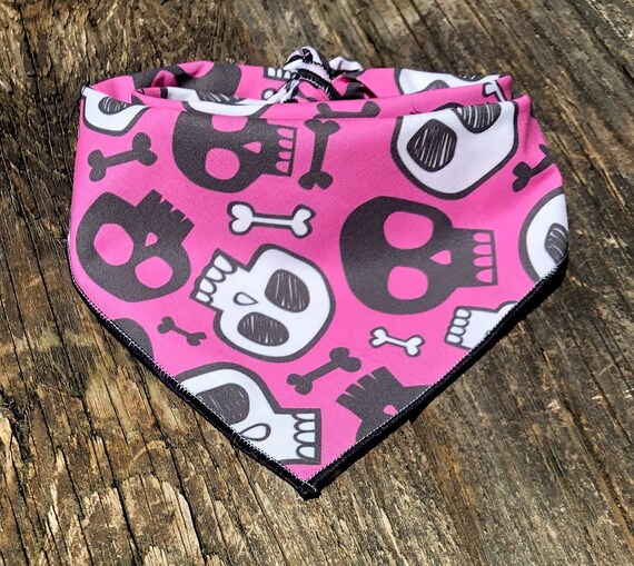 Dog Bandana PINK SKULL Gray Dog Bandana skull Dog Bandana