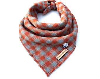 Fall dog bandana - GEORGE // Plaid dog bandana // Thanksgiving bandana // Orange and gray bandana // Puppy bandana // Winter dog bandana