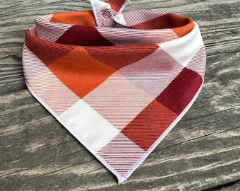 Plaid dog bandana: WHITE ORANGE BURGUNDY // Plaid dog bandana // Dog bandana Fall // Orange dog bandana // Puppy bandana