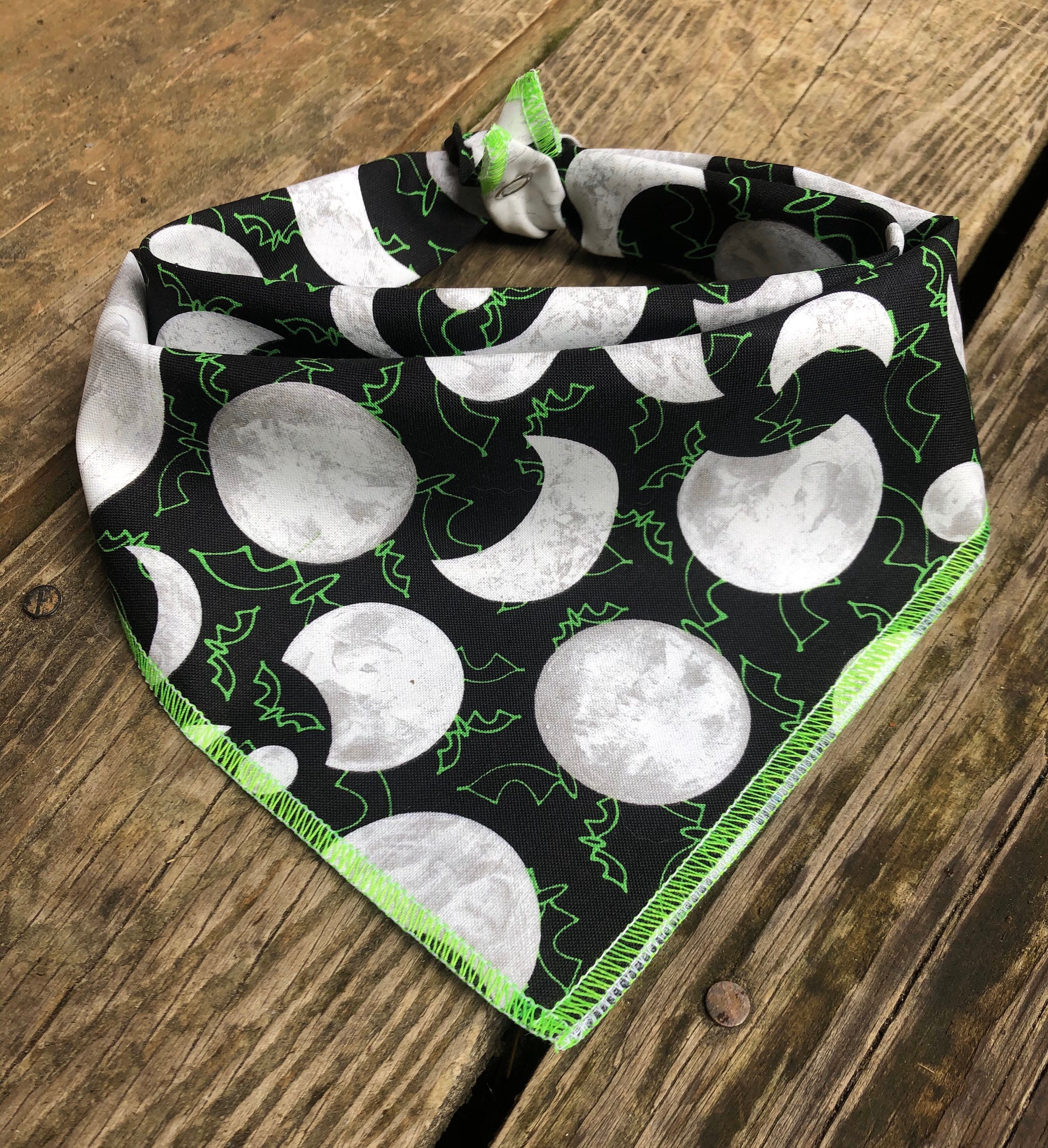 Halloween Glow in the Dark Moons with Bats Over the Collar Dog Bandana Small Halloween Glow in the Dark Moons with Bats Over the Collar Dog Bandana Small