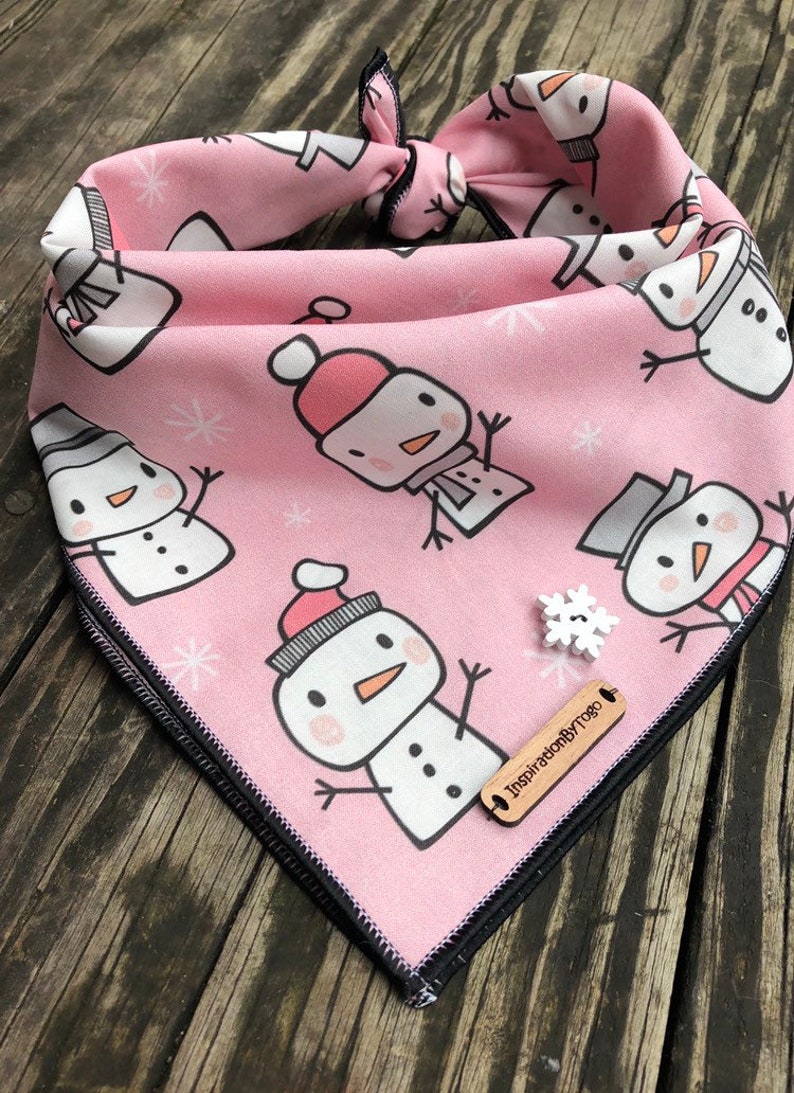 Christmas Dog bandana PINK SNOWMAN// Dog bandana christmas // Pink dog bandana // Christmas bandana // Winter bandana // Snowman image 1