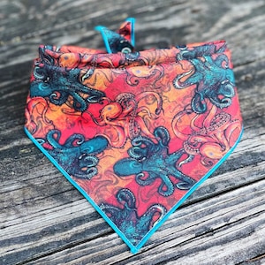 Octopus dog bandana - Orange Octopus // Black Dog bandana // Dog bandana // Dog accessories // Summer dog bandana