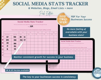 Social Media Tracker, Instagram Followers, Sales Tracker, Printable Social Media Planner, Social Media Audit, Business Tracker.