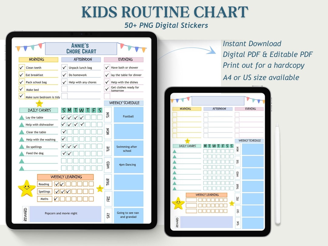 Editable Chore Chart for Kids Printable ADHD Kids Routine - Etsy