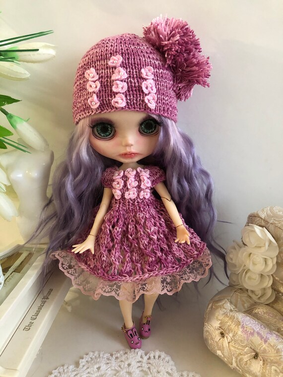 Set 2 pcs Dress Hat for doll Neo Blythe Pullip Obitsu azon clothes knitt