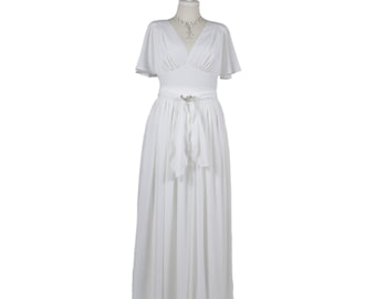 Klassische Hochzeitskleid, Kimono Ärmel, V-Ausschnitt Brautkleid, Boho Kleid, Vintage Brautkleid, offenen Rücken Brautkleid, kurze Ärmel