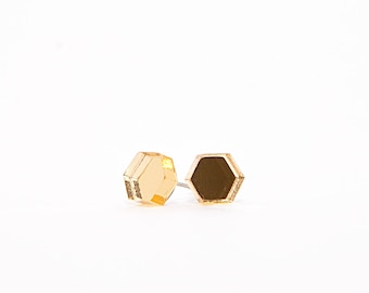 Hexagon Mirror Stud Earrings