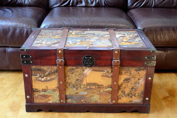 Styled Shopping Ancient City Medium Wood Storage Trunk Wooden Treasure Chest
